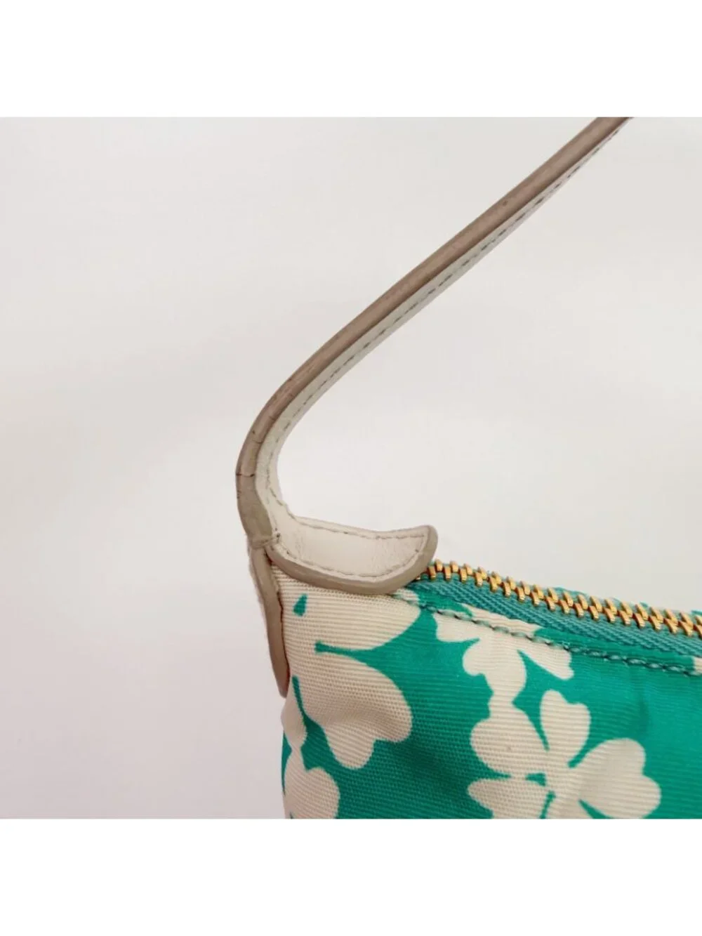 Miu Miu Flower Print Re-Nylon Mini Hobo Handbag Leather Green White Gold Vintage